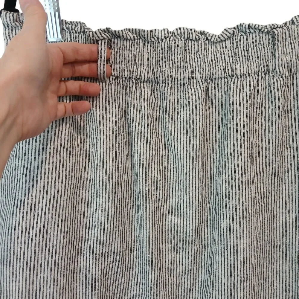 J Crew Skirt Womens Large Black/White Stripe Linen Bld Elastic Waist Seersucker